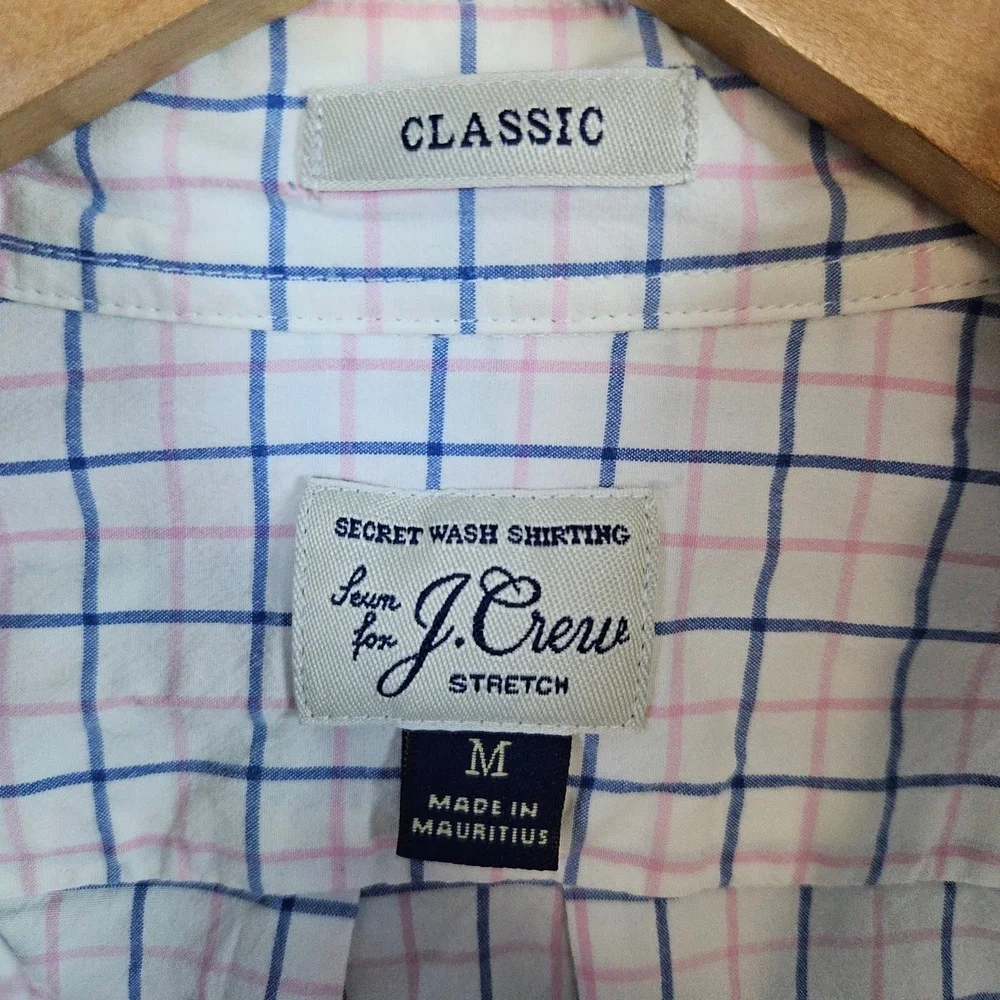 J Crew‎ Men's White Windowpane Size M Secret Wash Shirting Preppy Spring SPOTS